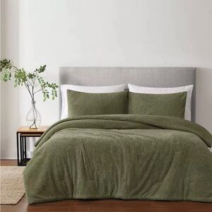 🔥 Brooklyn Loom Marshmallow SHERPA Olive Green, Full/ Queen Comforter Set 3 Pc